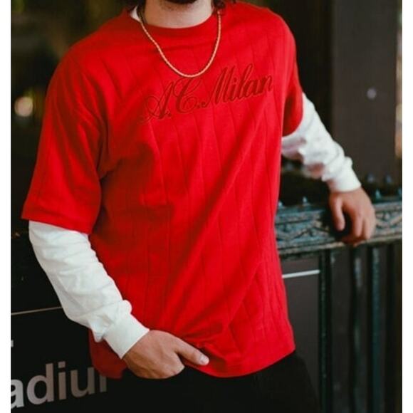 A.C. Milan Red Drop Needle Short Sleeve T-shirt Sz XL - Picture 1 of 7